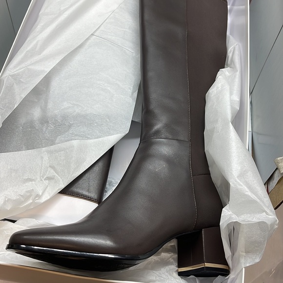 COPY - BNIB Calvin Klein Freda  Cow Lather Silk neoprene Brown Long Riding Boot… - Picture 3 of 11